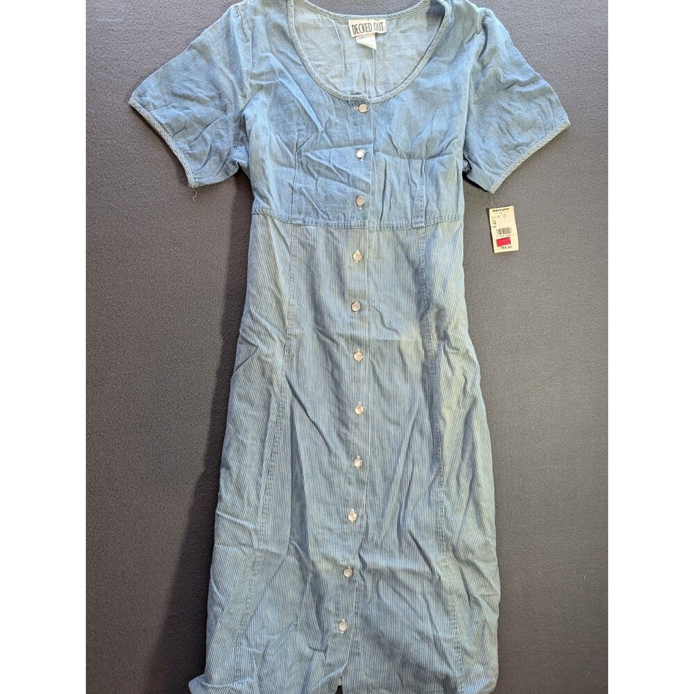 Decked Out Womens Size 16 Blue Denim Striped Long Dress Cotton USA Made NWT